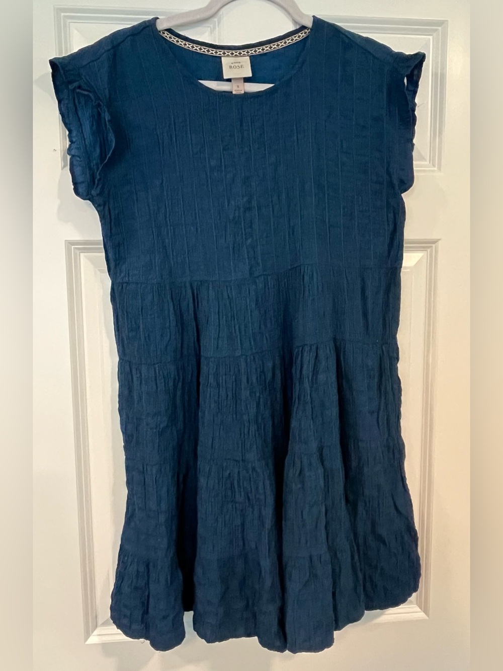 Blue Textured Tiered Dress